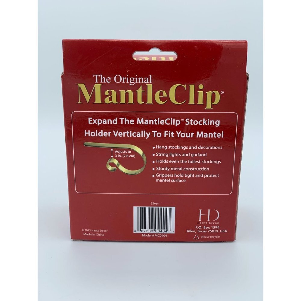The Original MantleClip 4ct Stocking Holders Silver Adjustable Holiday Decor NIB