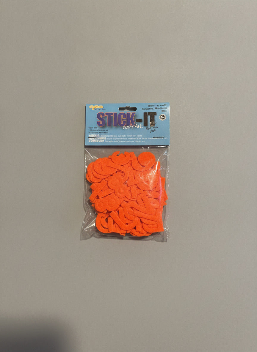 Stick-It Felt 1" Letters Numbers Tangerine 80pc Sealed