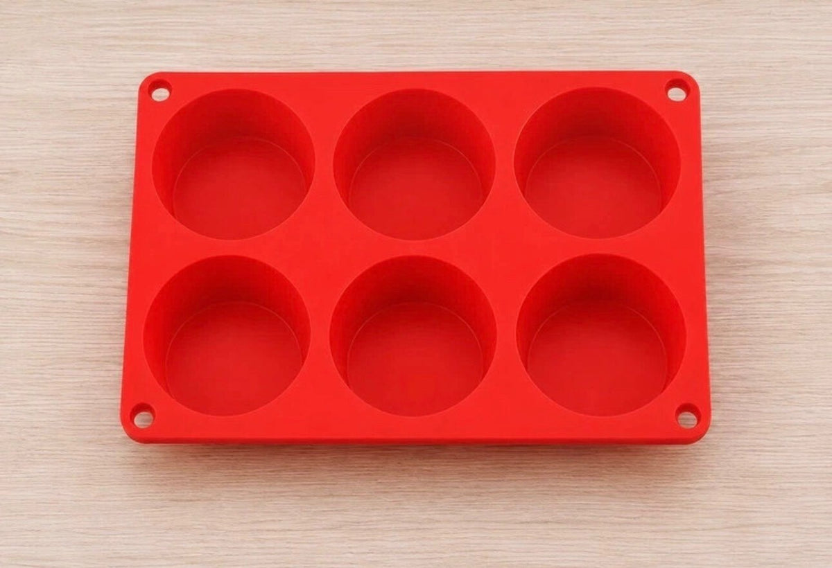 Round Silicone Molds 6 Cavity 2 Inch | Baking Craft Wax Mold | Choose 1 2 3 or 6 Red Molds