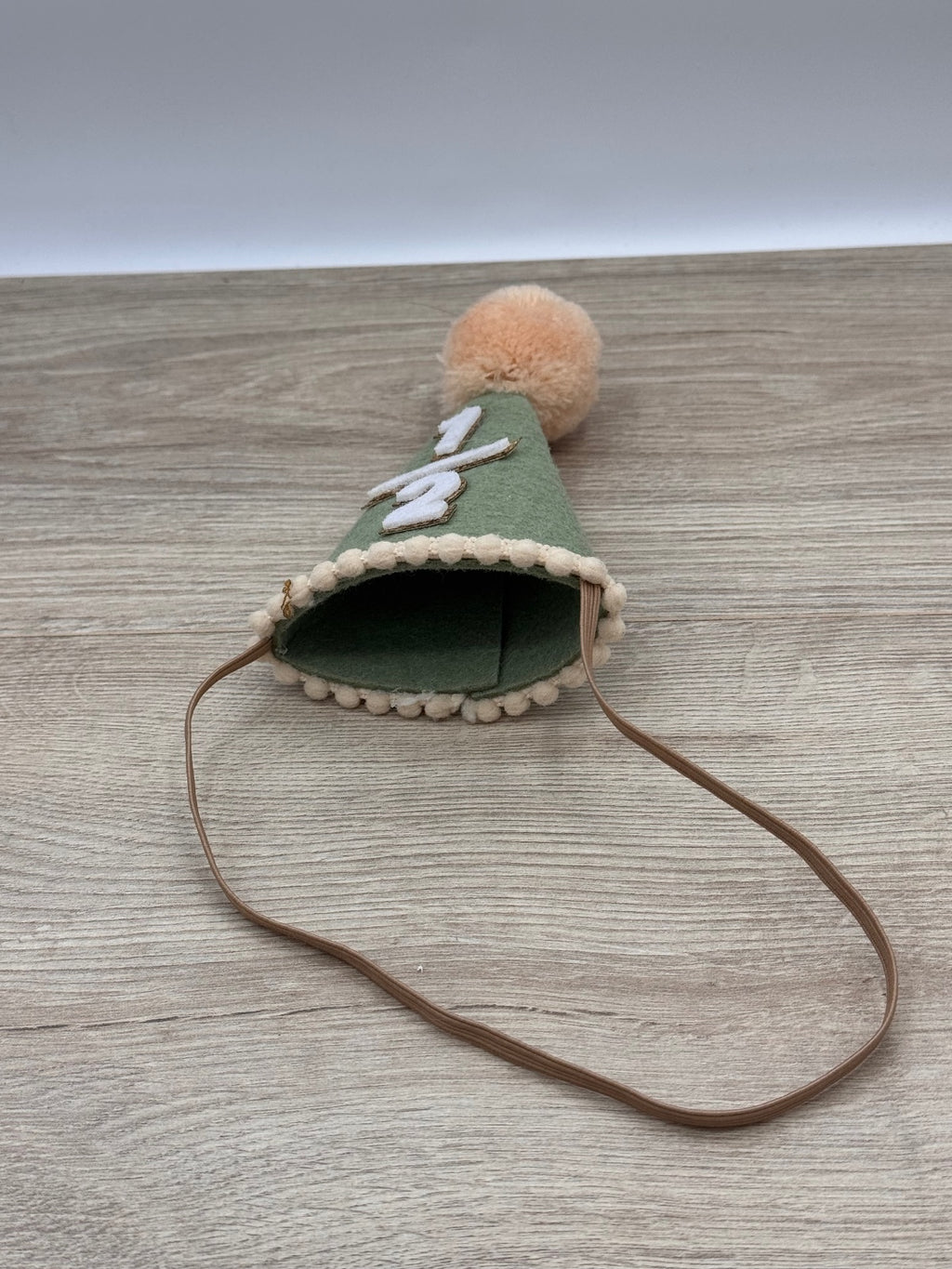 Baby 1/2 Birthday Felt Party Hat Green Pom Pom Half Birthday