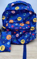Kids Space Planet Emoji Backpack Matching Pencil Pouch Blue