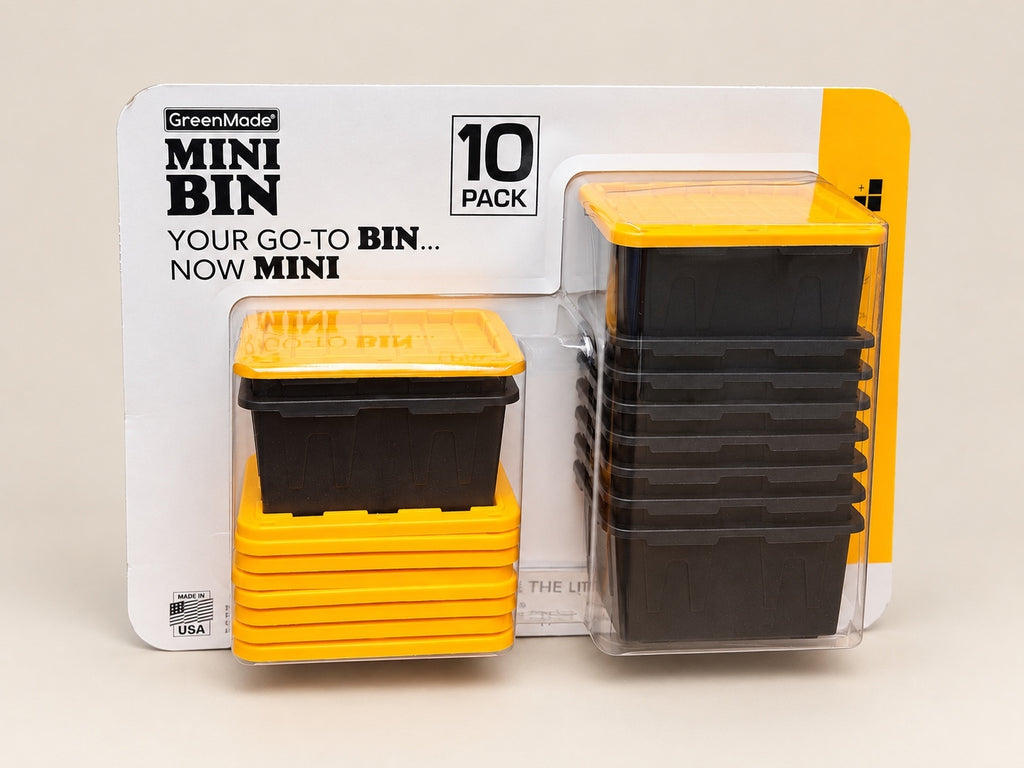 GreenMade Mini Bin 10 Pack Storage Bins w/ Lids Black Yellow