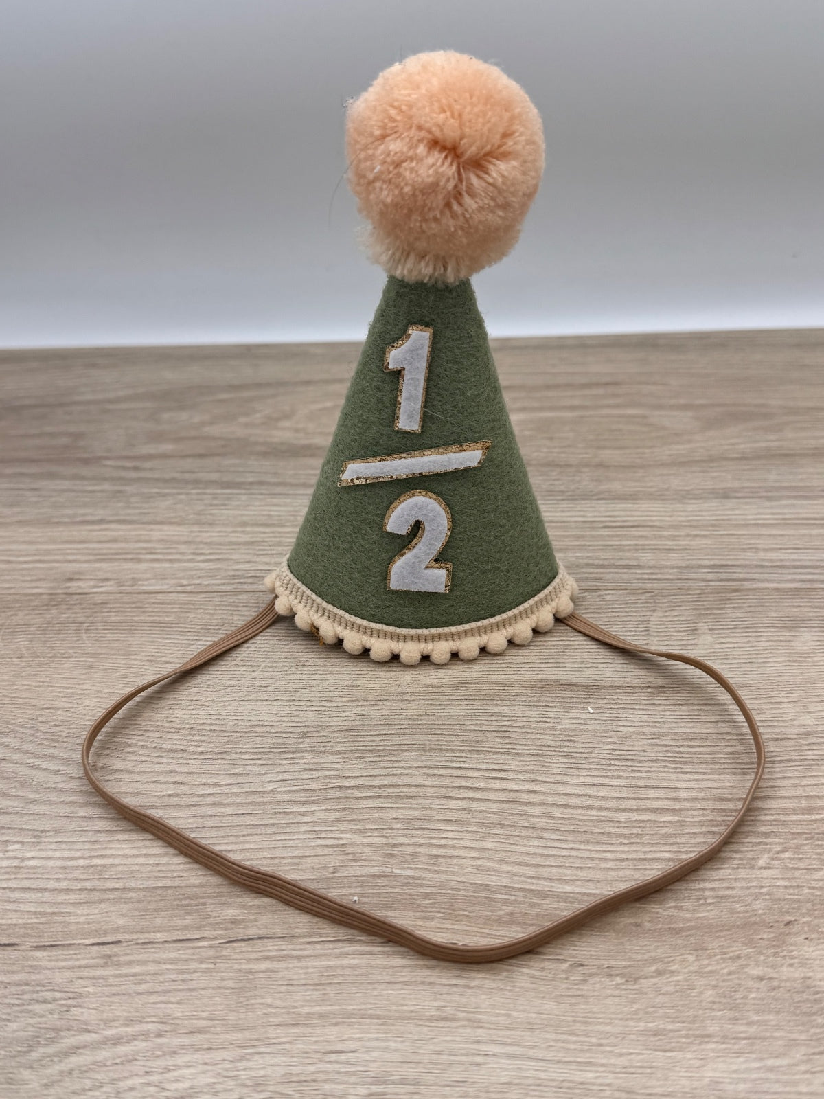 Baby 1/2 Birthday Felt Party Hat Green Pom Pom Half Birthday