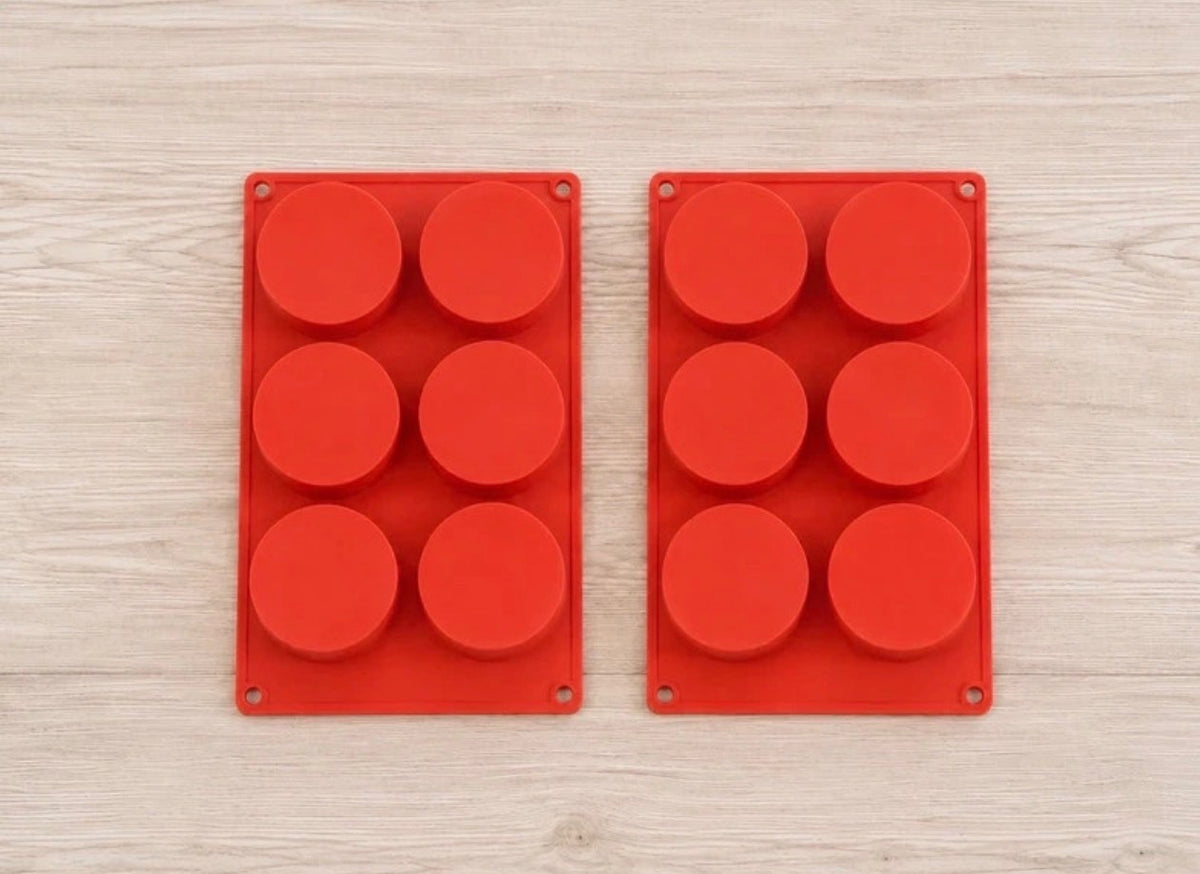 Round Silicone Molds 6 Cavity 2 Inch | Baking Craft Wax Mold | Choose 1 2 3 or 6 Red Molds