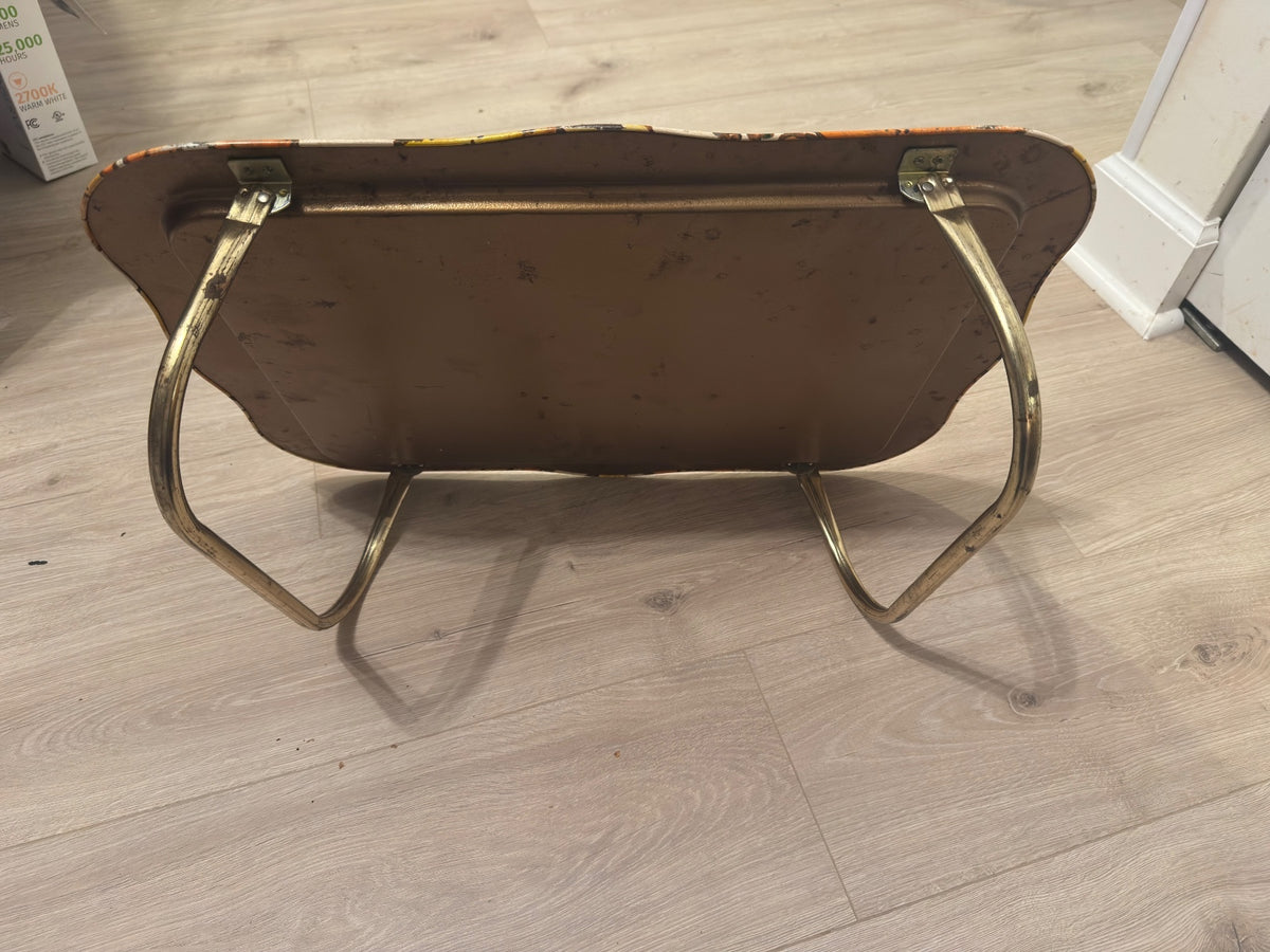 Vintage 1970s Floral Metal Folding Lap TV Bed Tray Retro