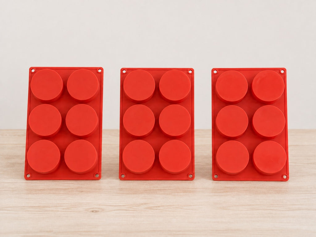 Round Silicone Molds 6 Cavity 2 Inch | Baking Craft Wax Mold | Choose 1 2 3 or 6 Red Molds