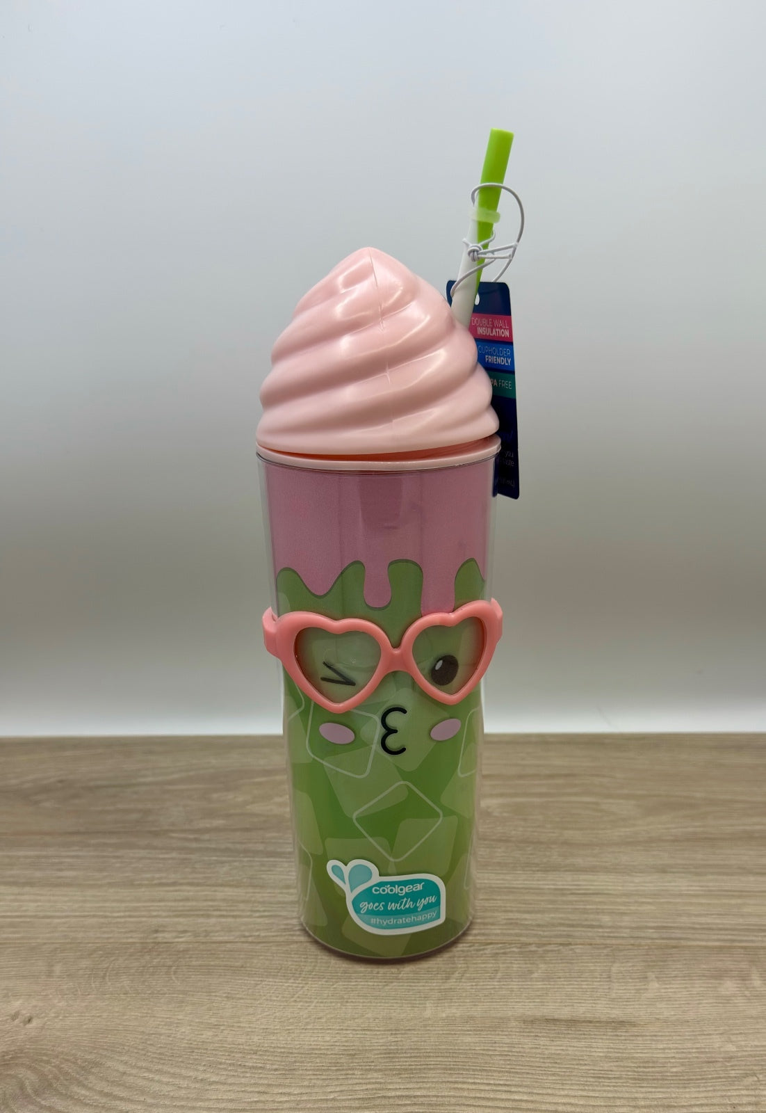 Cool Gear 20 oz Tumbler Pink Green Straw Cup New w Tag