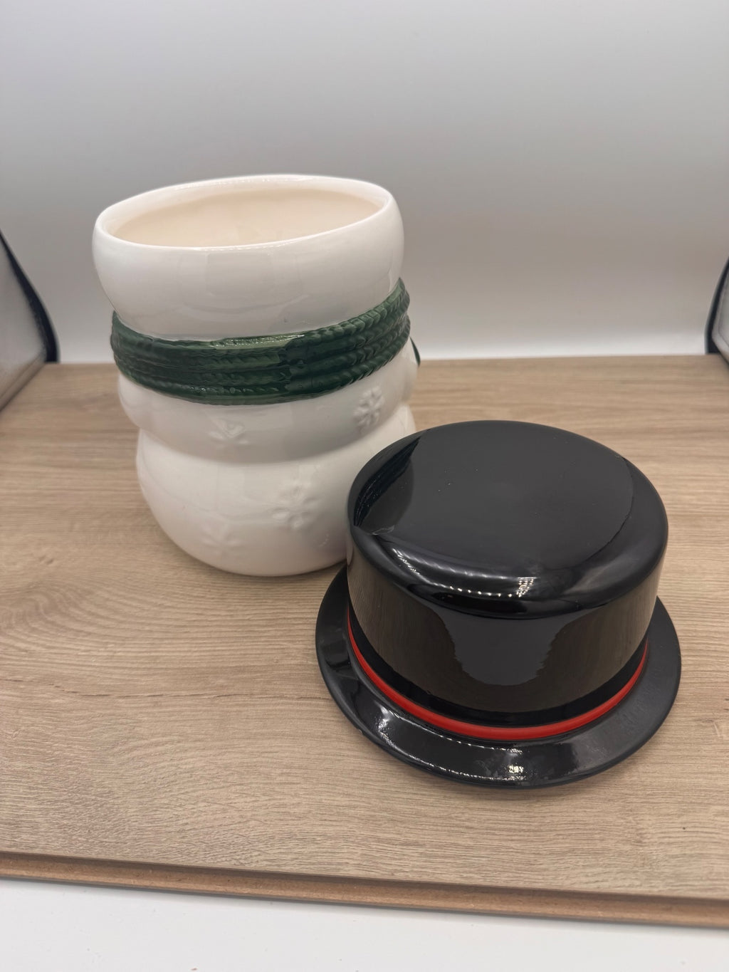 Yankee Candle Snowman Ceramic Jar Holder Top Hat Preowned