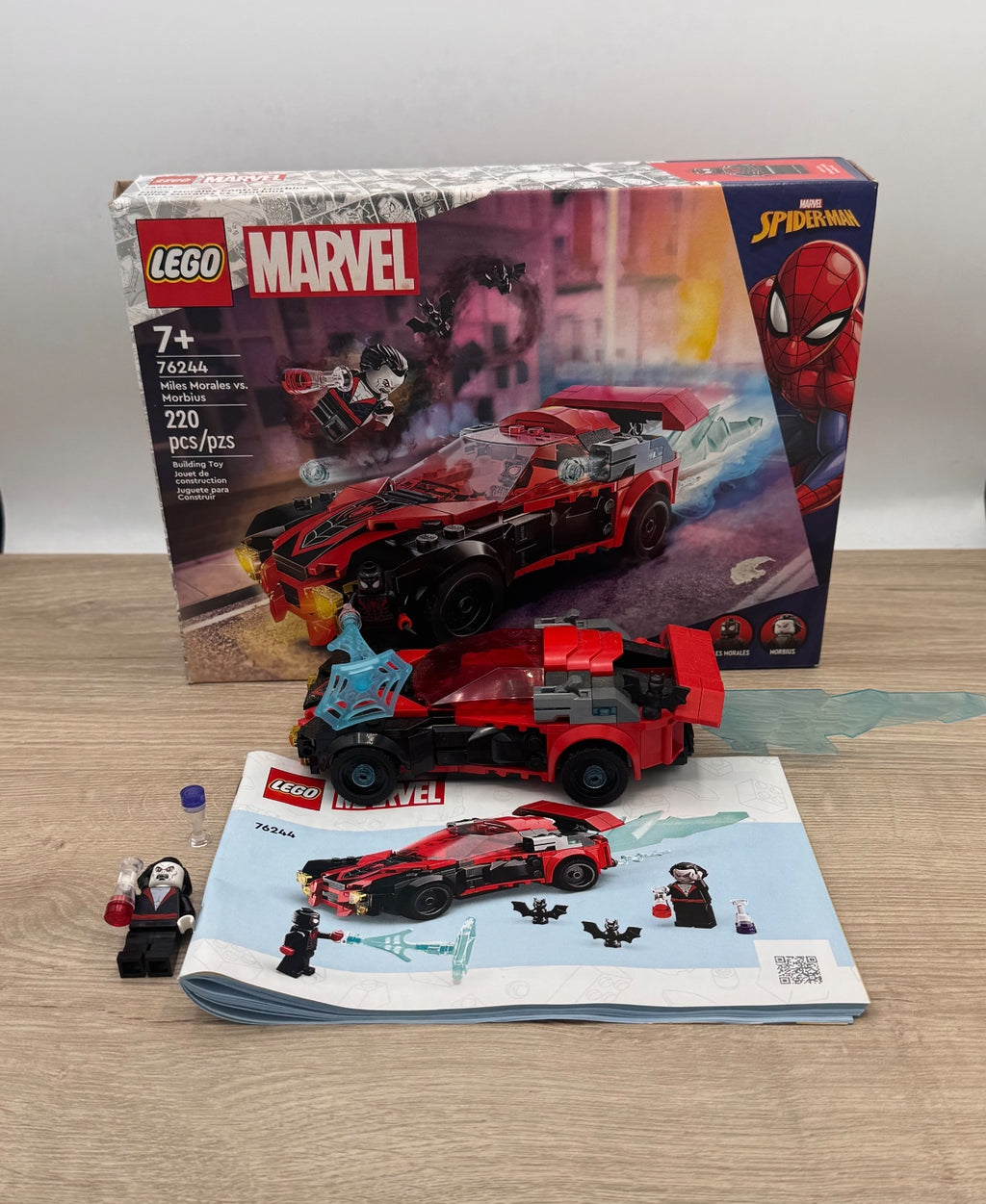 LEGO 76244 Miles Morales vs. Morbius – Complete w/ Both Minifigures Box & Manual