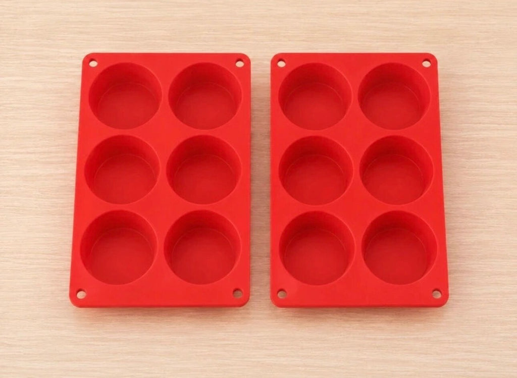 Round Silicone Molds 6 Cavity 2 Inch | Baking Craft Wax Mold | Choose 1 2 3 or 6 Red Molds
