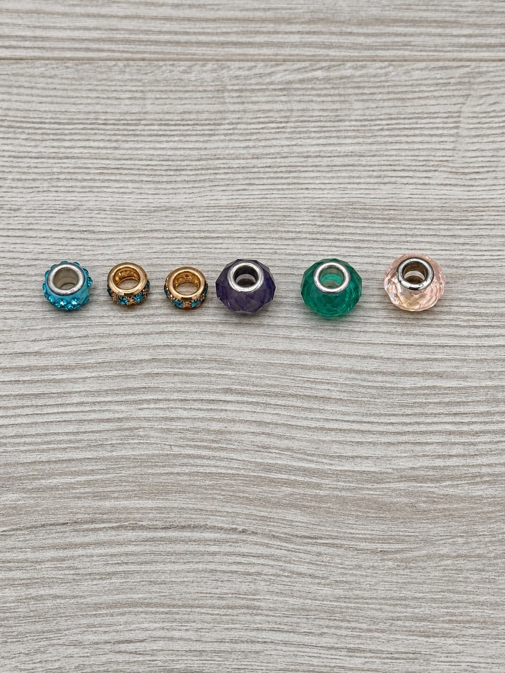 6pc Large Hole Charm Bead Lot Rhinestone Faceted