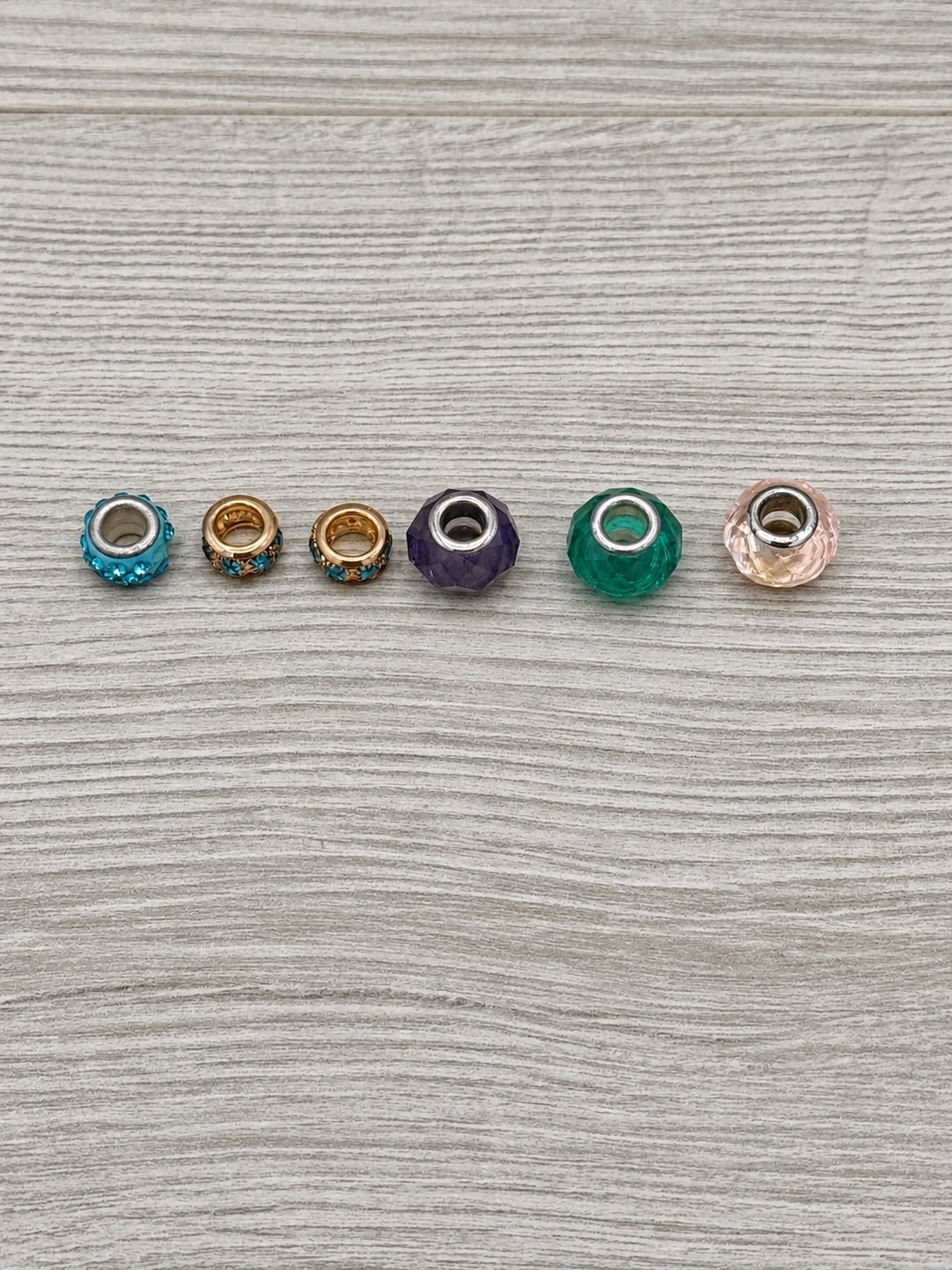 6pc Large Hole Charm Bead Lot Rhinestone Faceted
