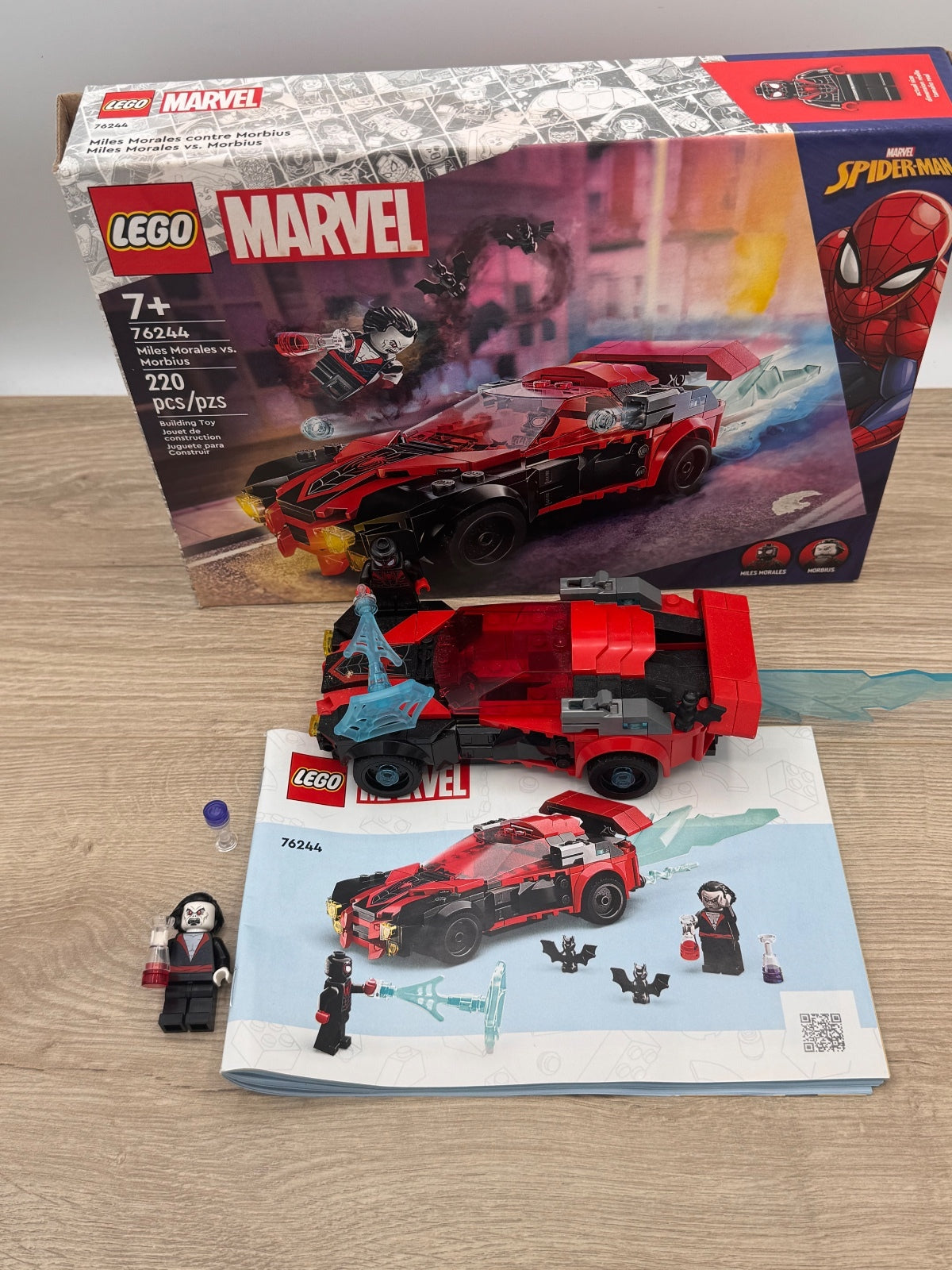 LEGO 76244 Miles Morales vs. Morbius – Complete w/ Both Minifigures Box & Manual