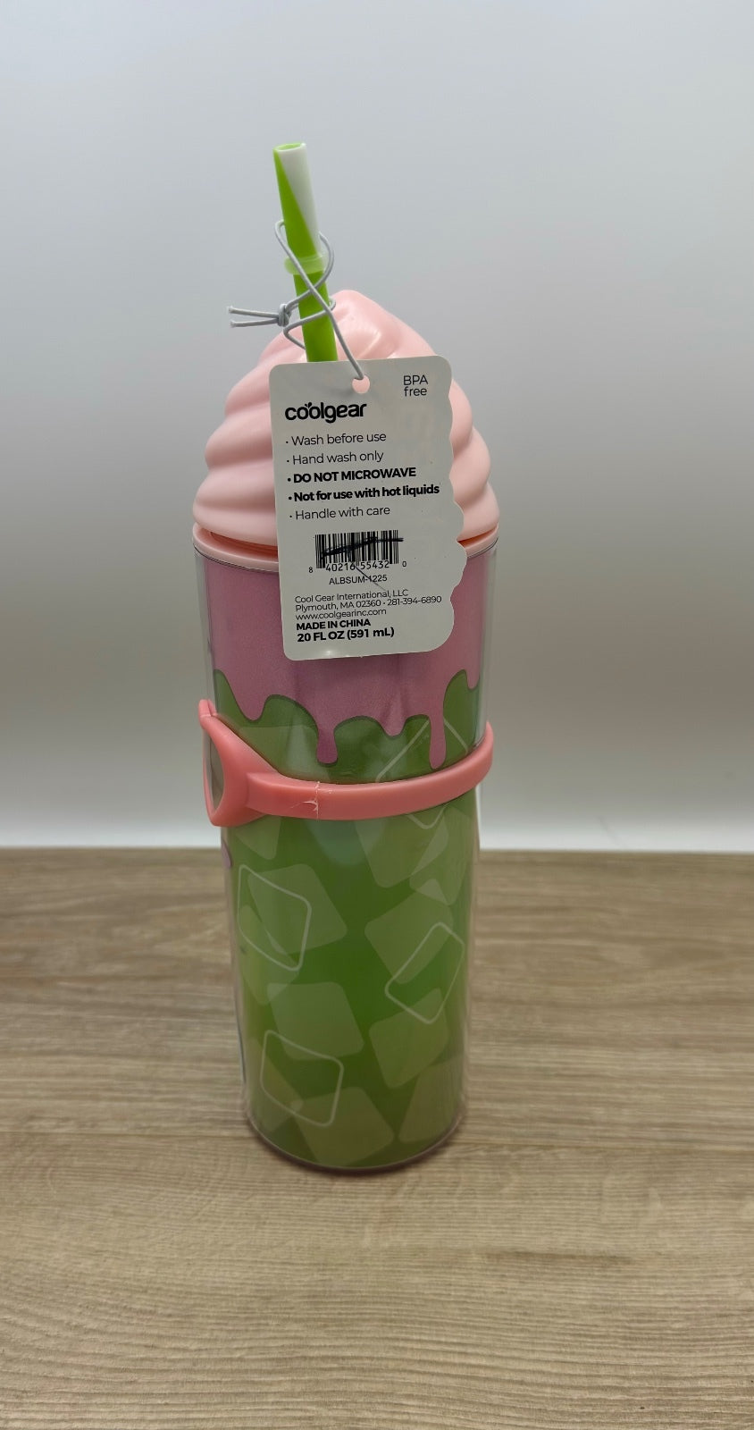 Cool Gear 20 oz Tumbler Pink Green Straw Cup New w Tag