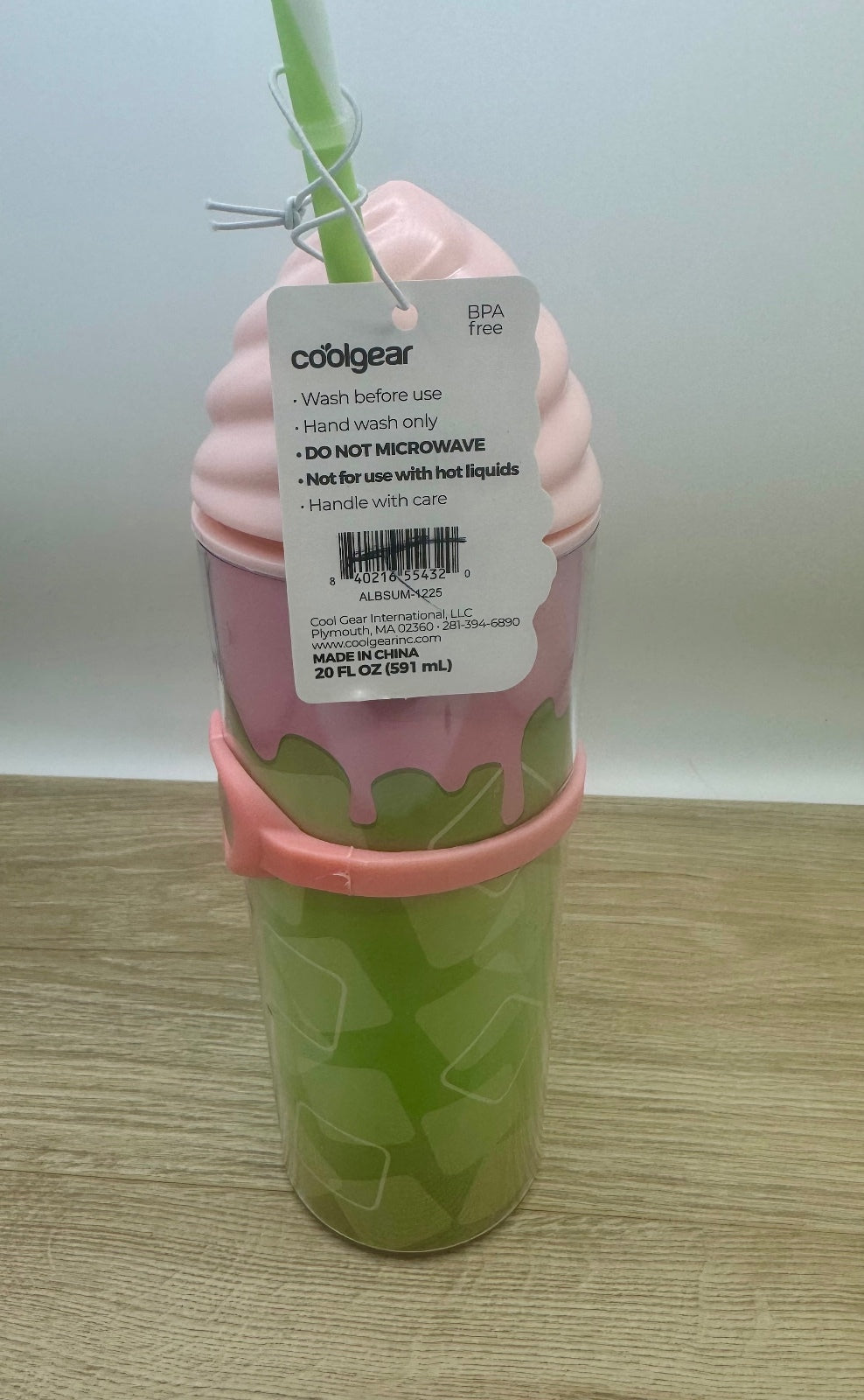 Cool Gear 20 oz Tumbler Pink Green Straw Cup New w Tag