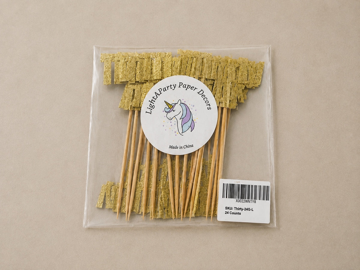 Thirty AF Gold Glitter Cupcake Toppers 24 Count 30th Birthday Party Supplies NEW