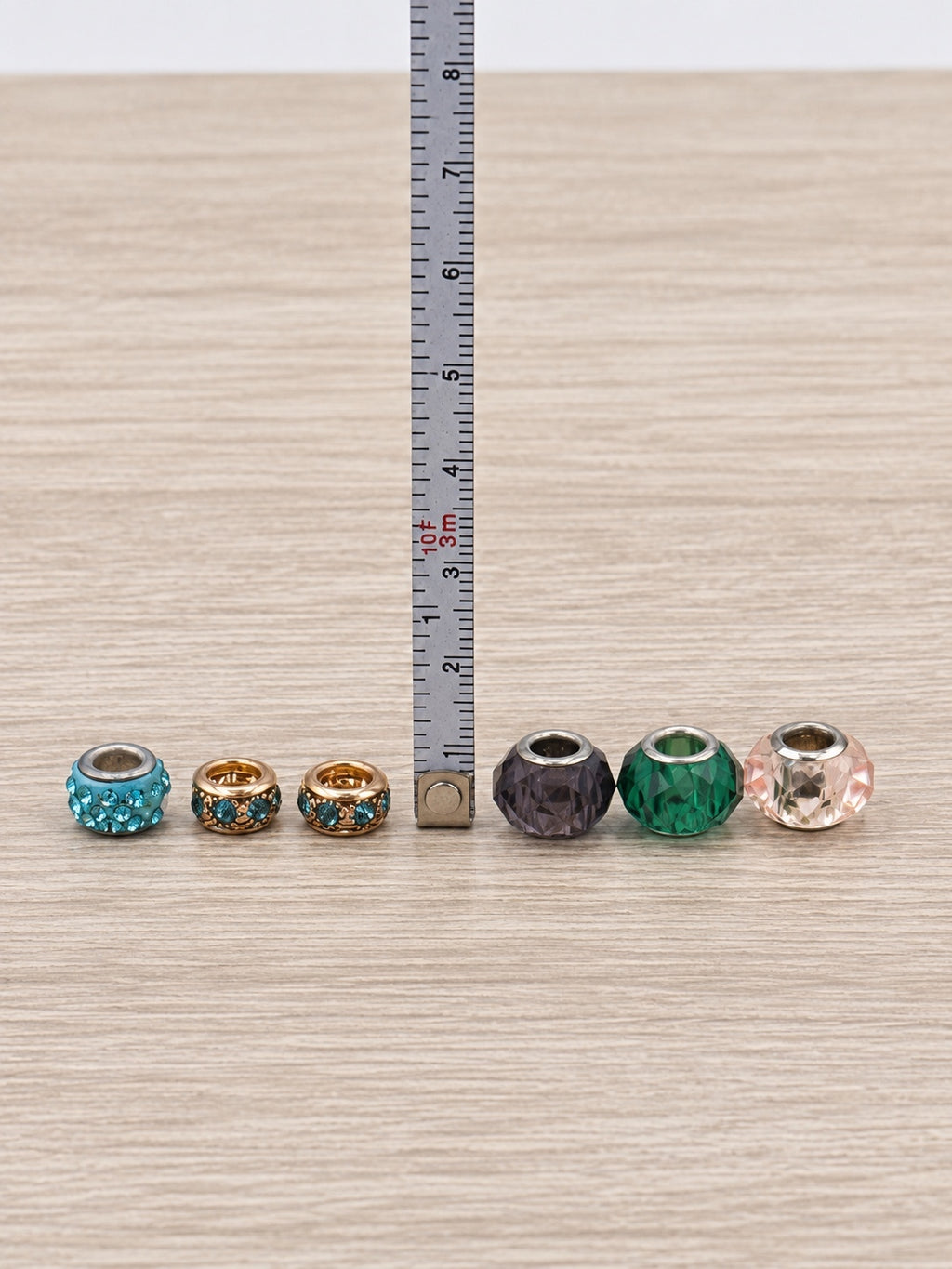 6pc Large Hole Charm Bead Lot Rhinestone Faceted
