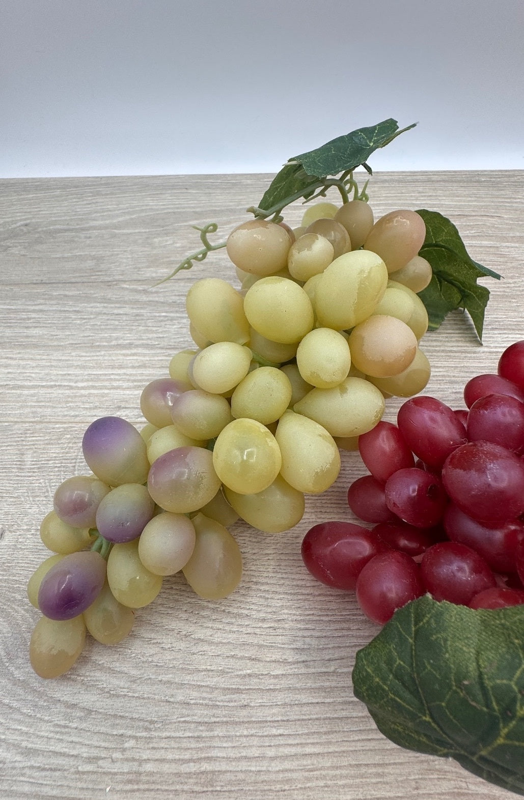 6 Large Faux Grape Clusters Red Green Rubber Fruit Decor