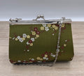 Olive Green Floral Embroidered Kiss Lock Evening Purse