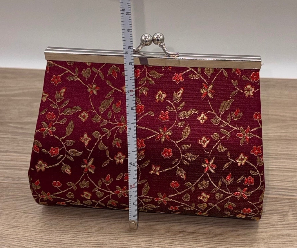 Burgundy Floral Brocade Kiss Lock Evening Purse Chain