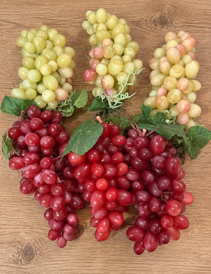 6 Large Faux Grape Clusters Red Green Rubber Fruit Decor