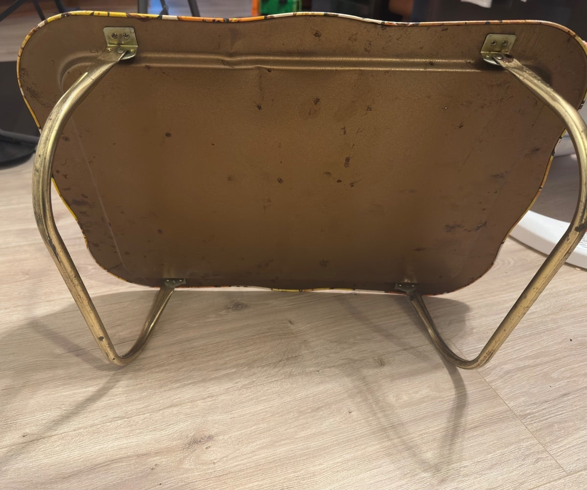Vintage 1970s Floral Metal Folding Lap TV Bed Tray Retro